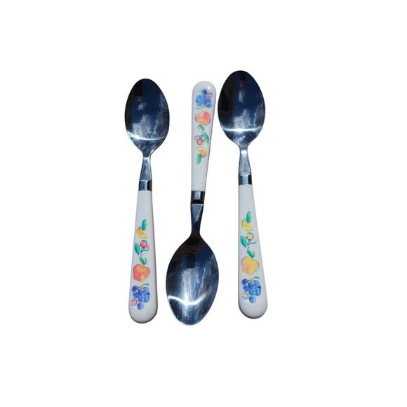 3 Corelle by Coring Fruit Basket Stainless Tablespoons Flatware Plastic MCM 7.5" - Picture 1 of 8